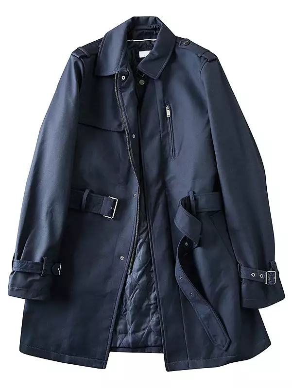 Mens Quilting Lining autumn and winter casual lapel mid-length windbreaker jacket trench coat