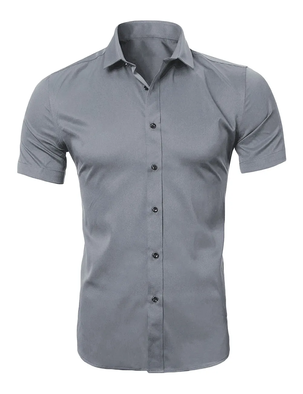 Men's Summer Elastic Non-Iron Bamboo Fiber Casual Short Sleeve Shirt