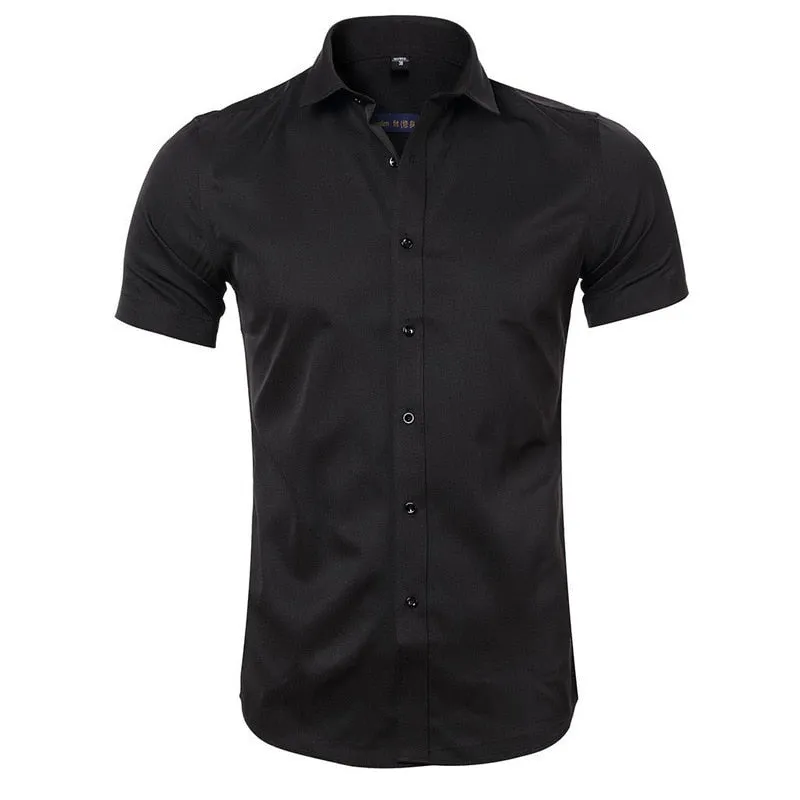 Men's Summer Elastic Non-Iron Bamboo Fiber Casual Short Sleeve Shirt