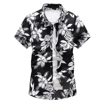 Men's Summer Polyester Floral Printed Casual Hawaiian Short Sleeve Shirt