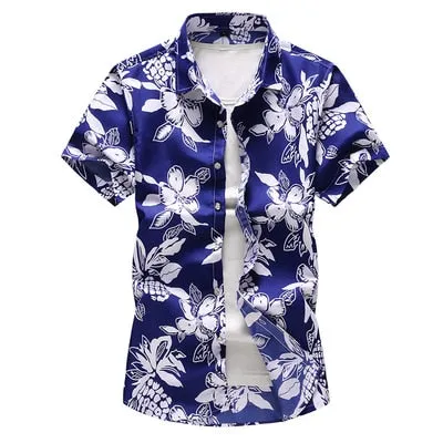 Men's Summer Polyester Floral Printed Casual Hawaiian Short Sleeve Shirt