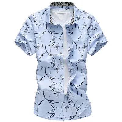 Men's Summer Polyester Geometric Printed Casual Short Sleeve Shirt