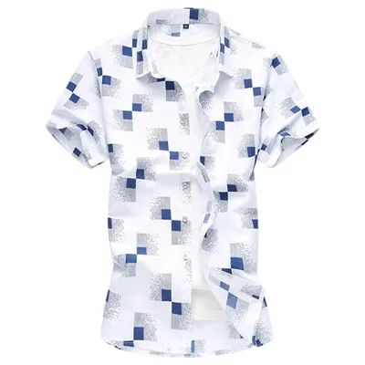 Men's Summer Polyester Geometric Printed Casual Short Sleeve Shirt