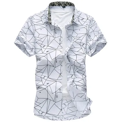 Men's Summer Polyester Geometric Printed Casual Short Sleeve Shirt