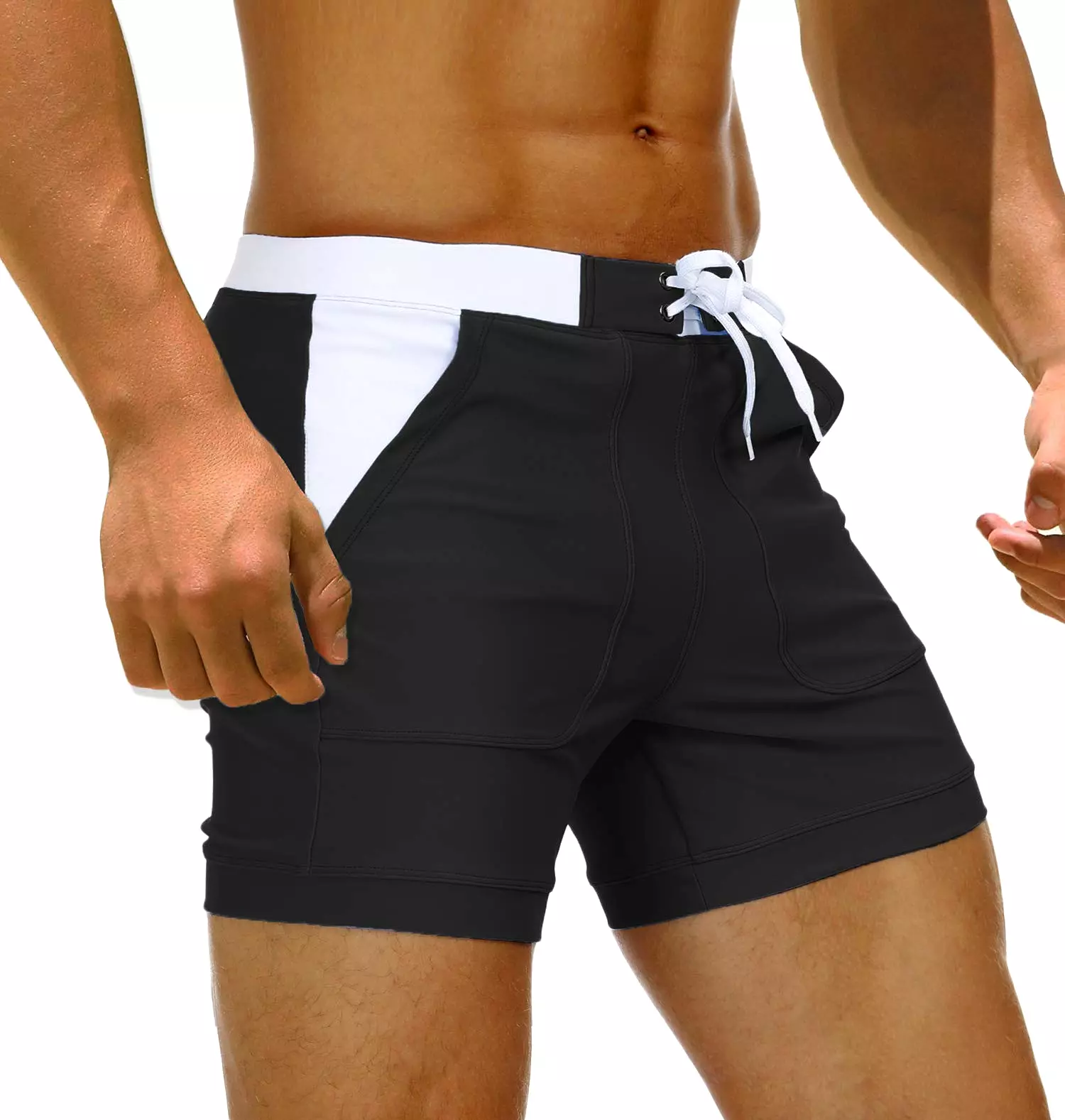 Mens Swim Trunk Summer Swimming Board Shorts Mens Beach Shorts Brief Boxer Trunks With Pocket Quick Dry Outdoor Casual Swimwear 