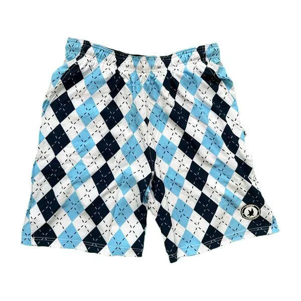 Mens Tennis Blue & White Argyle 9 Short