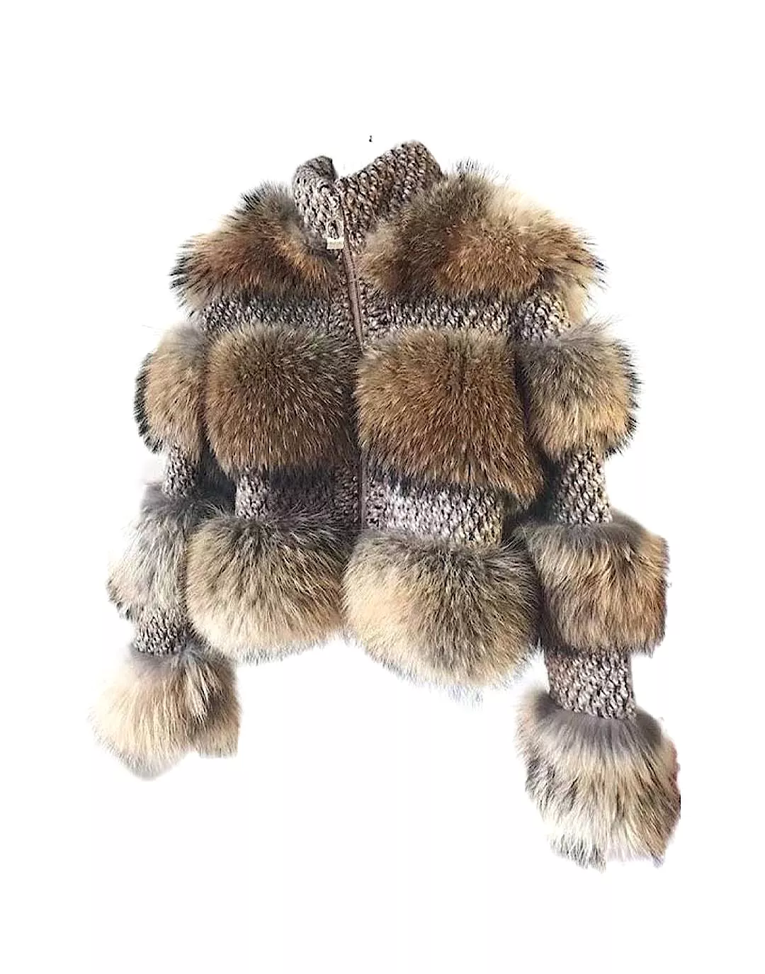 Multi Color Raccoon Fur Tweed Coat