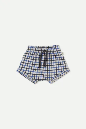 Navy Check Crepe Baby Shorts