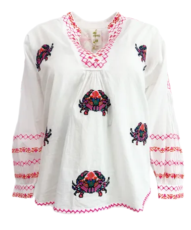 Nimo With Love Magnolia Blouse, White Crab Embroidery