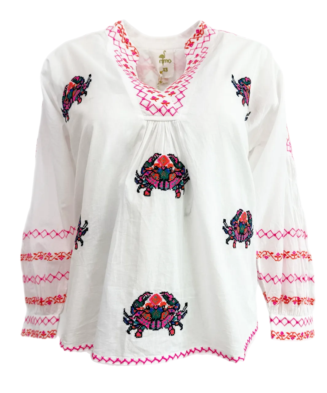 Nimo With Love Magnolia Blouse, White Crab Embroidery