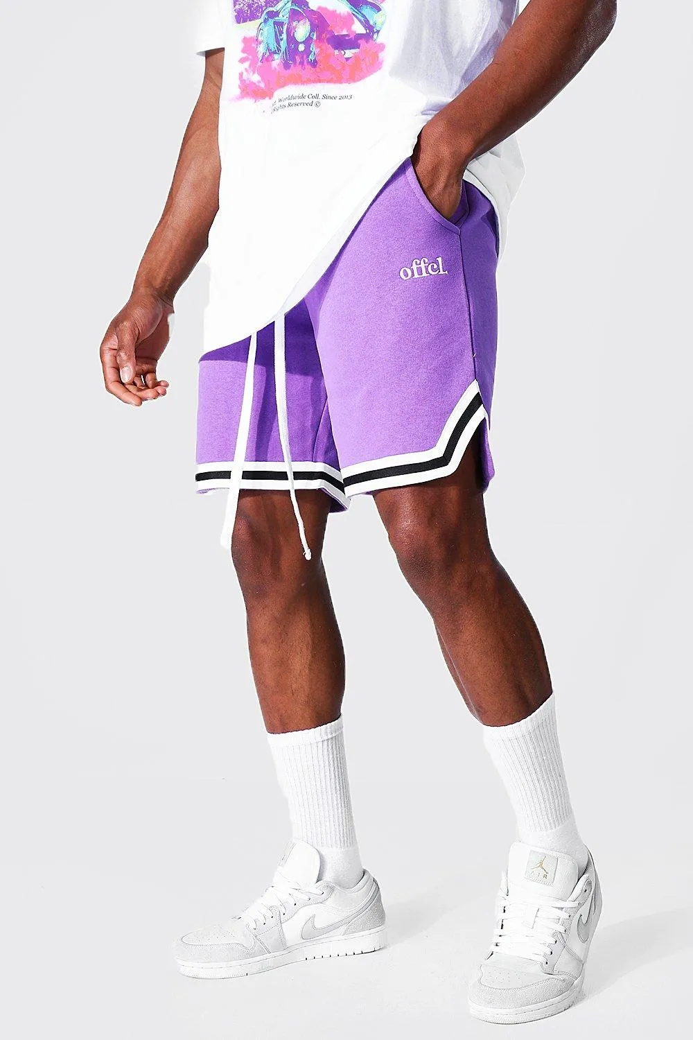 Offcl Basketball Jersey Shorts With Tape | boohooMAN UK