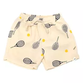 oh baby! Cotton Terry Boys Track Shorts - Tennis Print - Natural