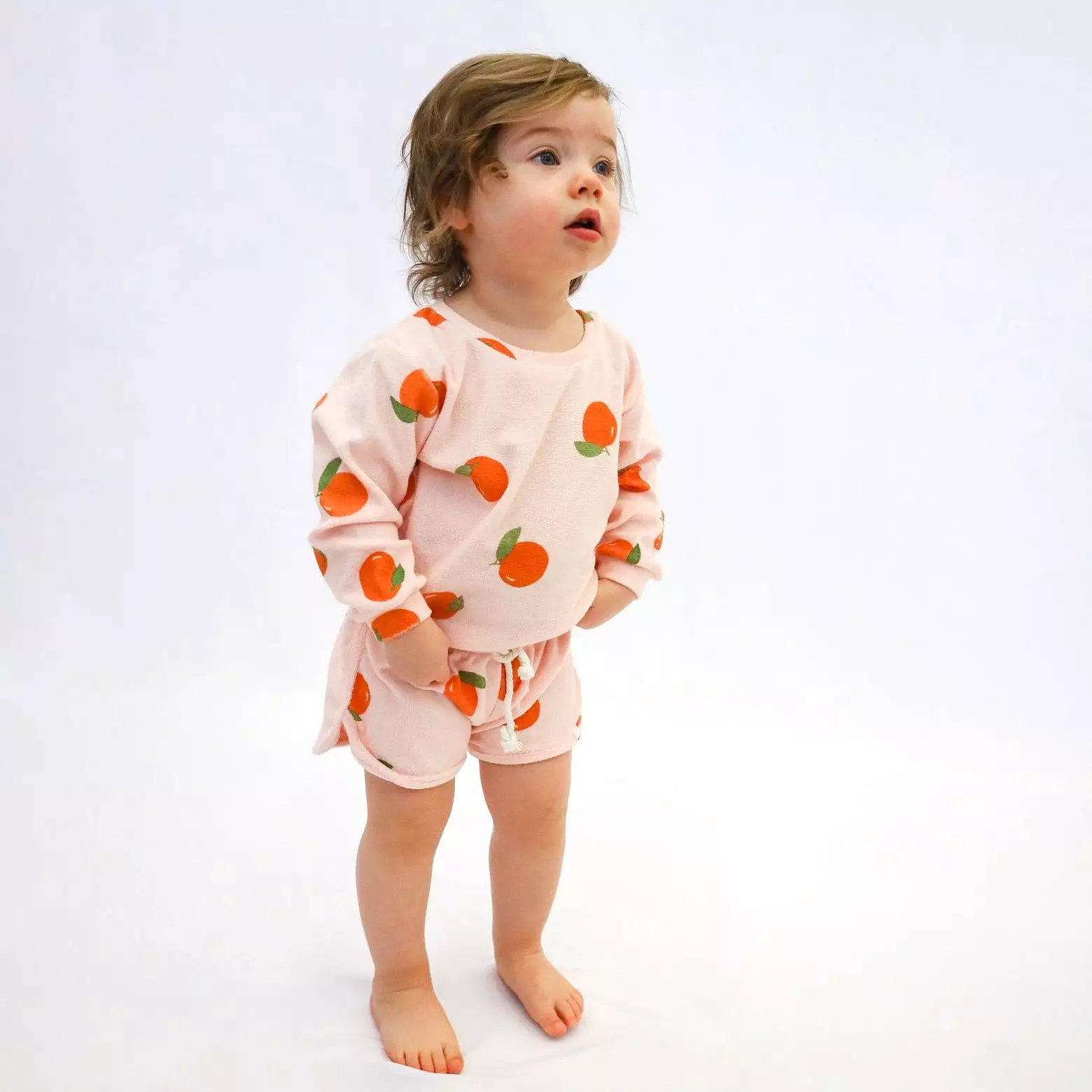 oh baby! Cotton Terry Drawstring Track Shorts - Oranges Print - Pale Pink