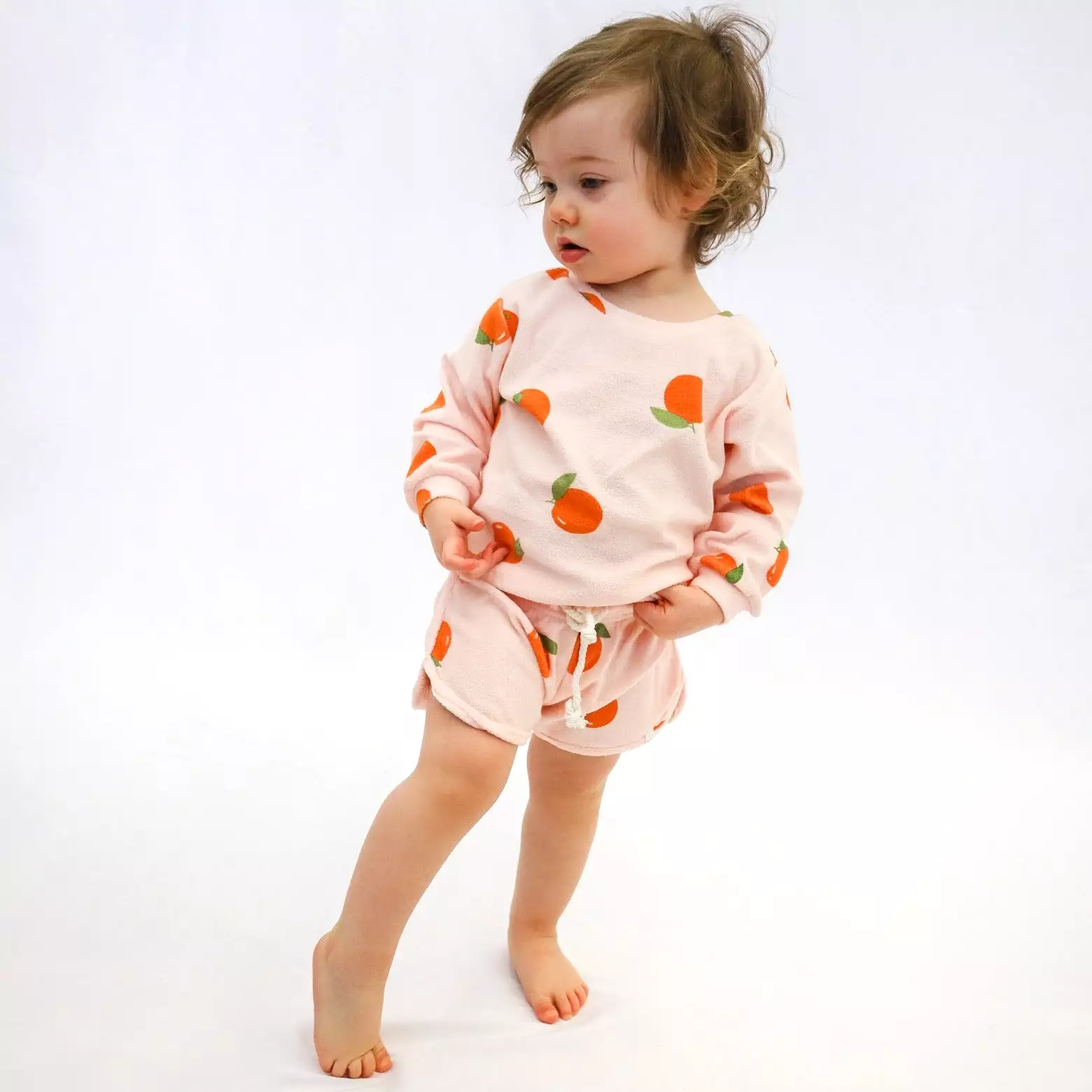 oh baby! Cotton Terry Drawstring Track Shorts - Oranges Print - Pale Pink