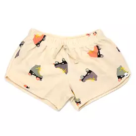 oh baby! Cotton Terry Girls Track Shorts - Roller Skate Print - Natural