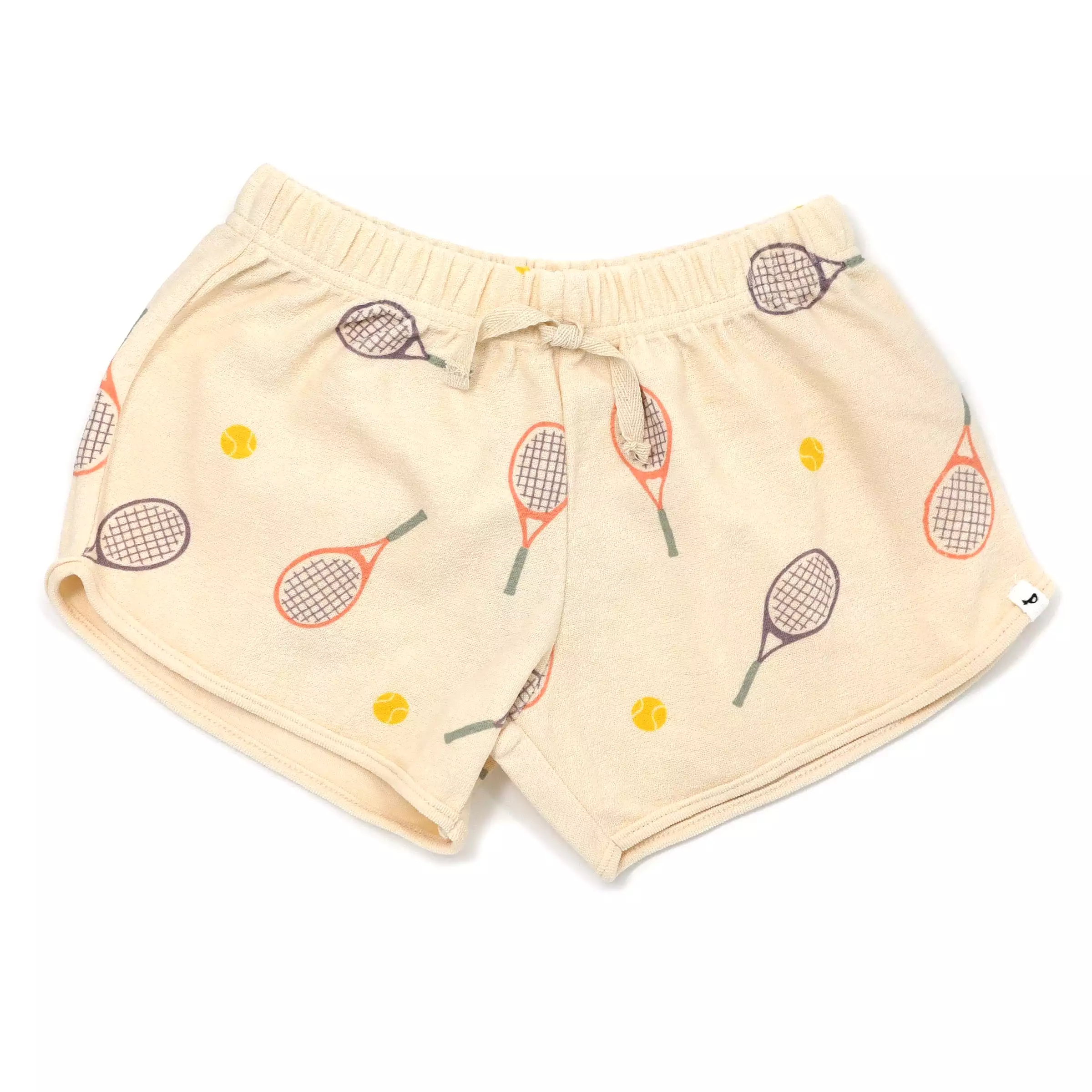 oh baby! Cotton Terry Girls Track Shorts - Tennis Print - Natural