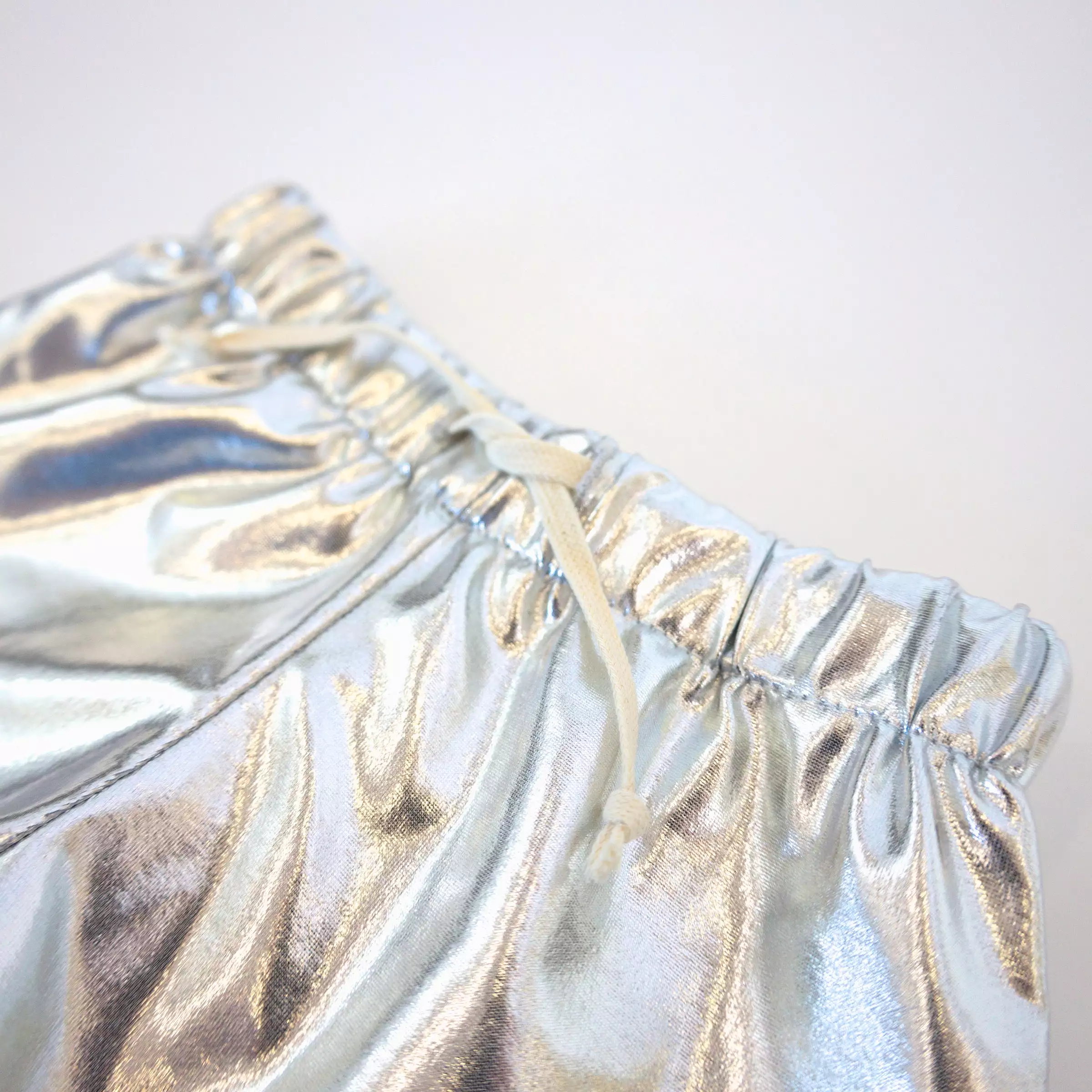 oh baby! Drawstring Shorter Metallic Track Shorts - Silver