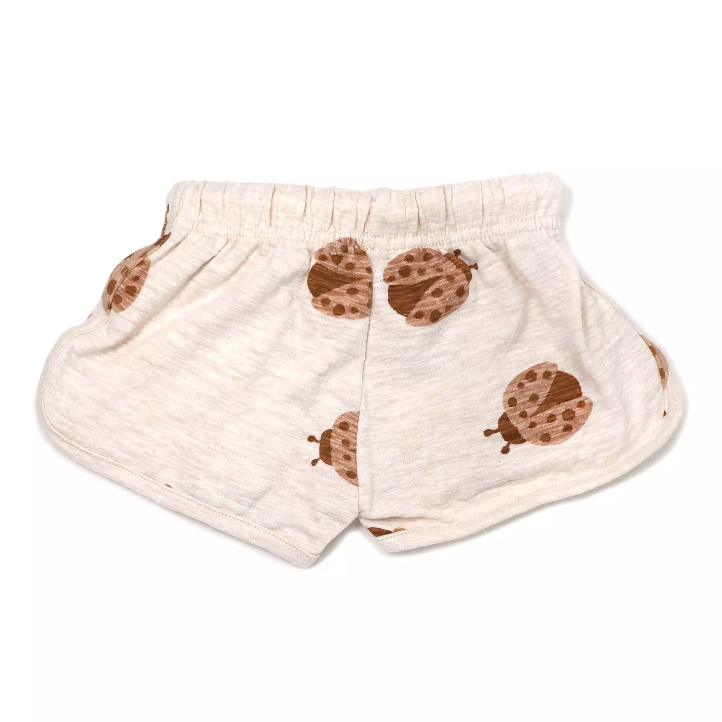 oh baby! Drawstring Slub Track Shorts - Ladybug Print- Sand Heather