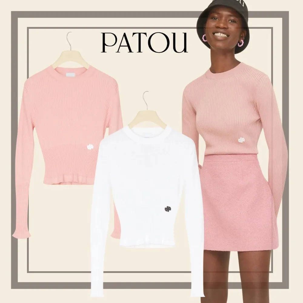 PATOU  |Casual Style Rib Plain Cotton Medium Short Sleeves