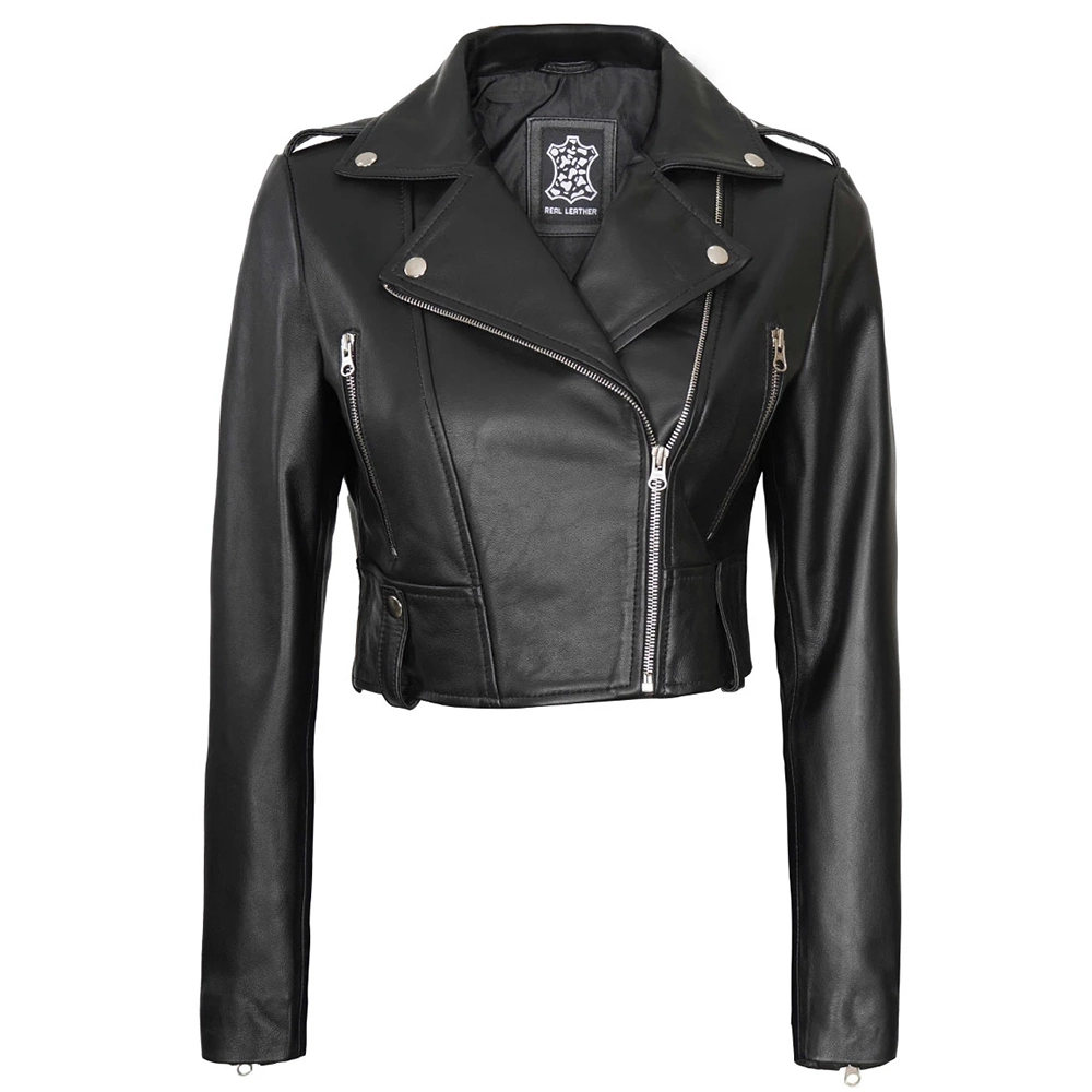 Petite Cropped Leather Jacket | Women Black Leather Jacket