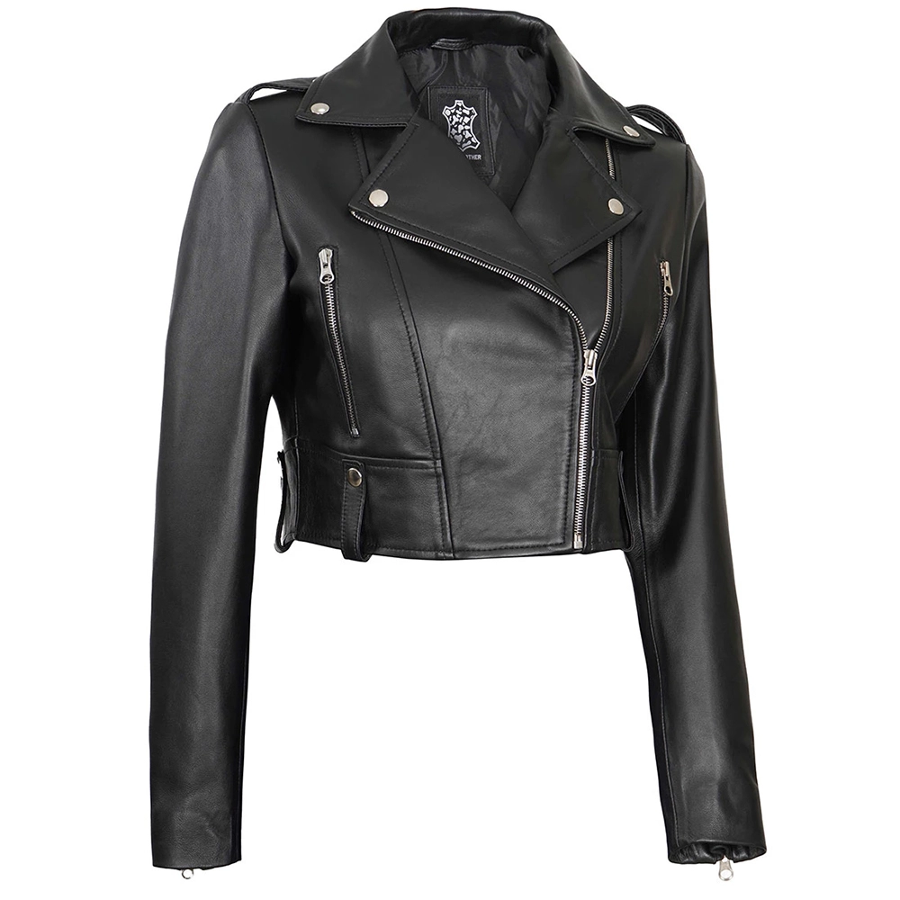 Petite Cropped Leather Jacket | Women Black Leather Jacket