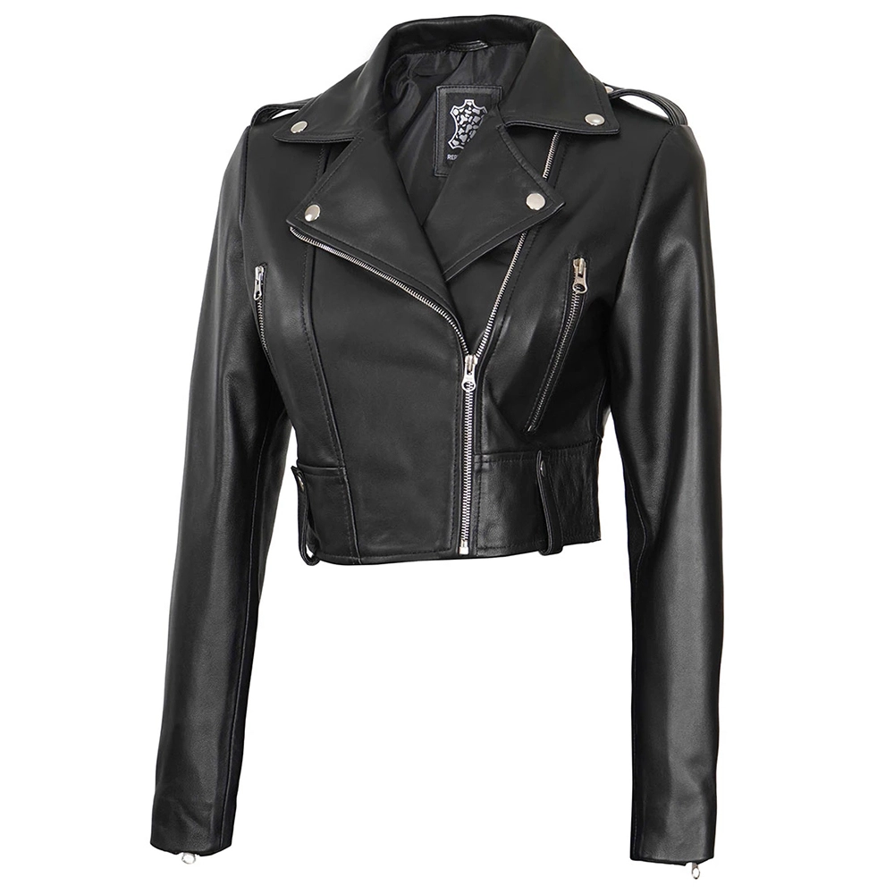 Petite Cropped Leather Jacket | Women Black Leather Jacket