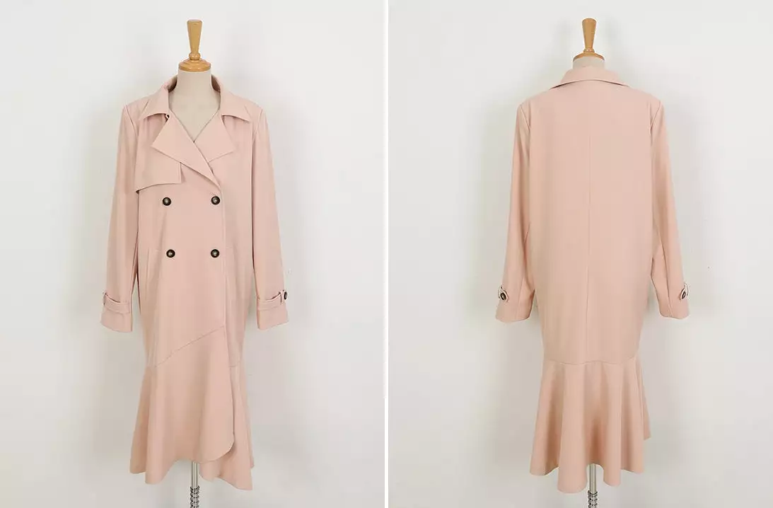 Pink Brown Sheer Flared Classic Double Breasted Trench Coats Belted For Womens Long Outerwear Spring Autumn Korean Drama Fashion