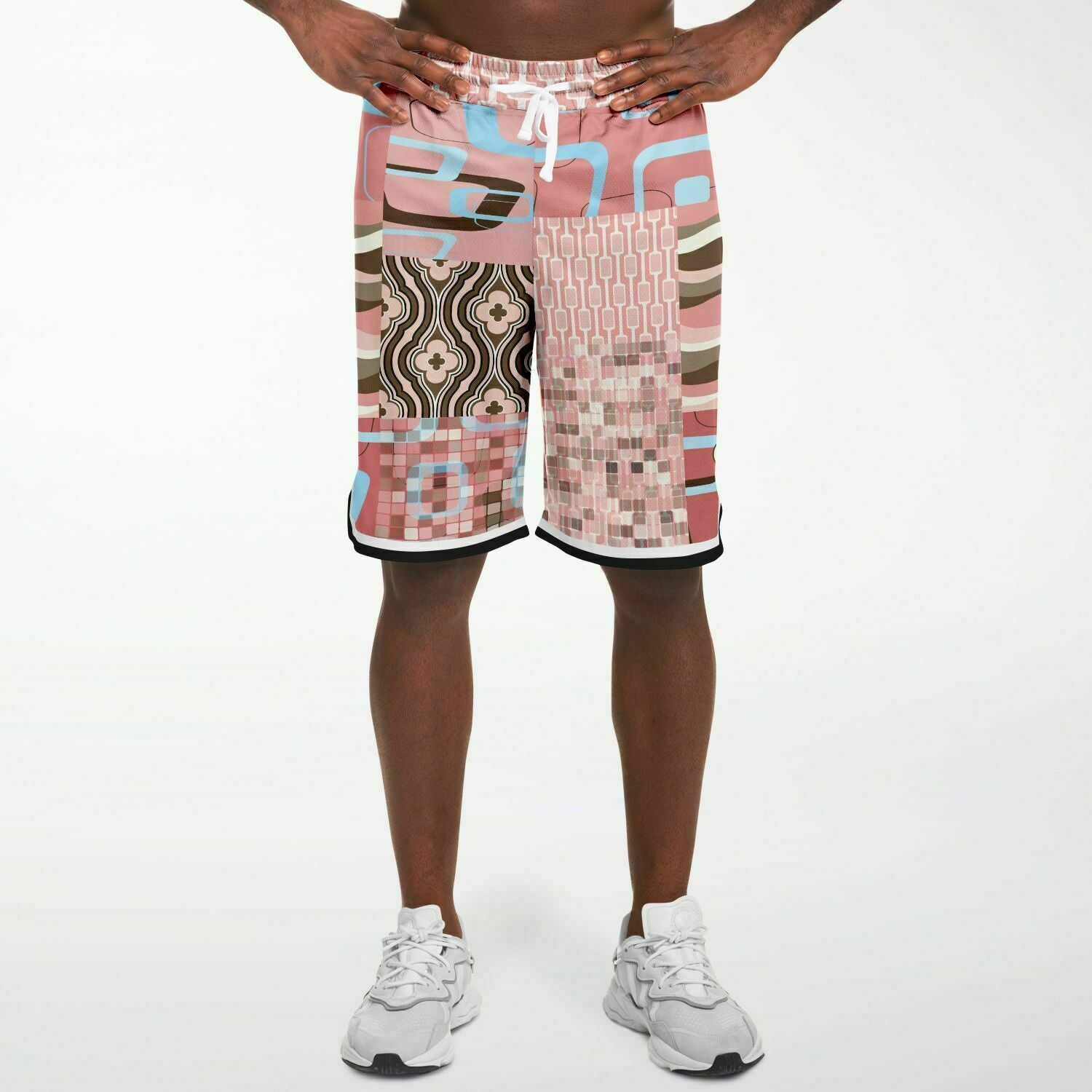 Pink Geo Patchwork Basketball Shorts