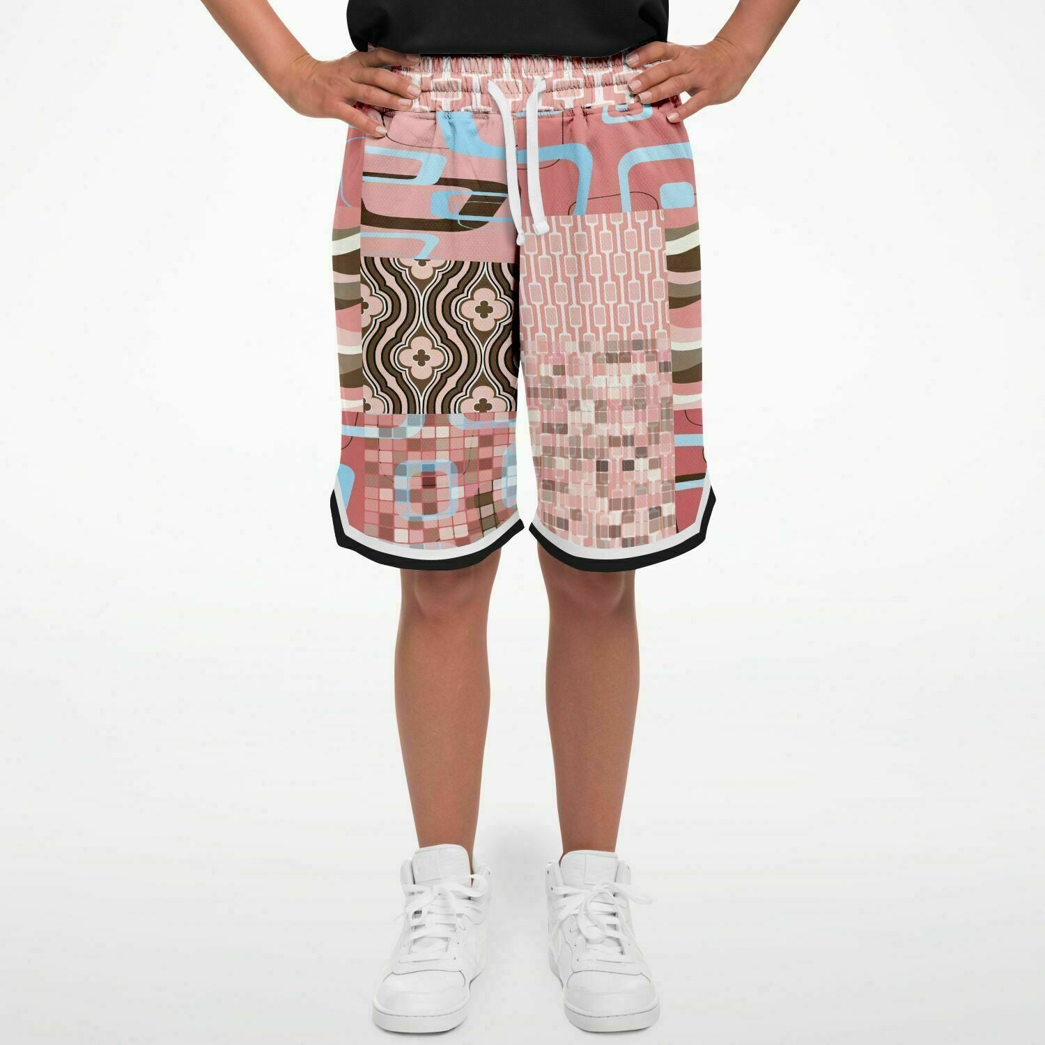 Pink Geo Patchwork Basketball Shorts