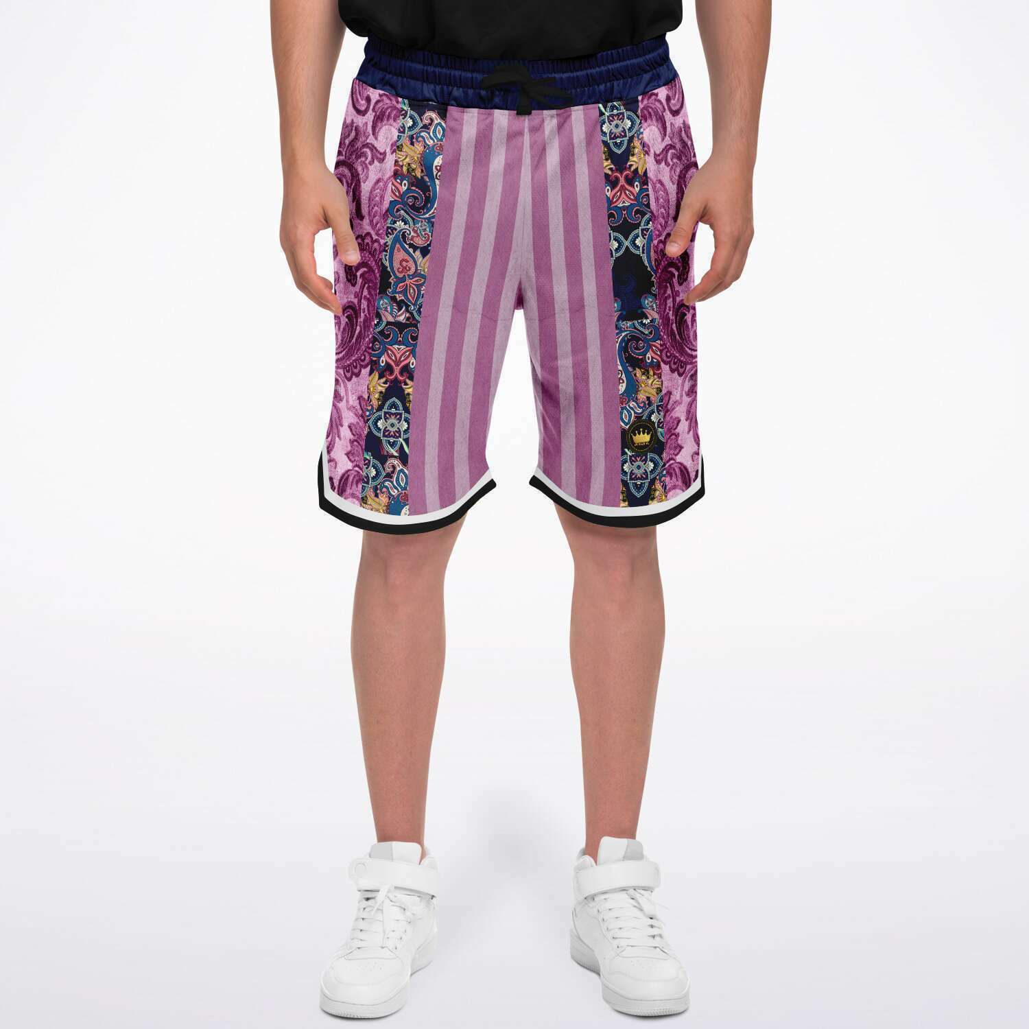 Purple Jamboree Striped Basketball Shorts