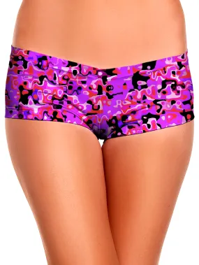 Purple Red and Black Rave Camo Melt Booty Shorts