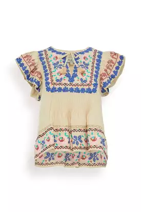 Ramona Embroidered Flutter Sleeve Top in Multi