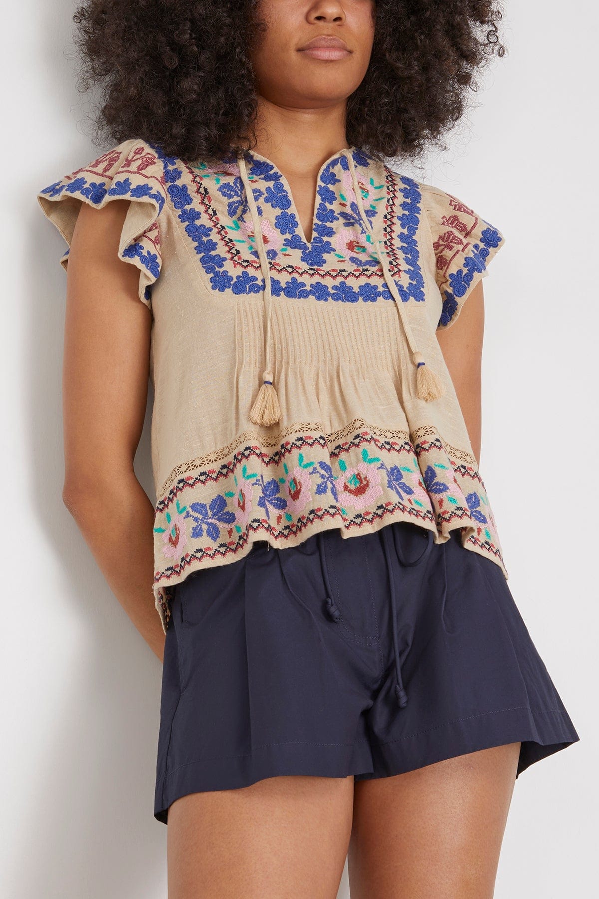 Ramona Embroidered Flutter Sleeve Top in Multi