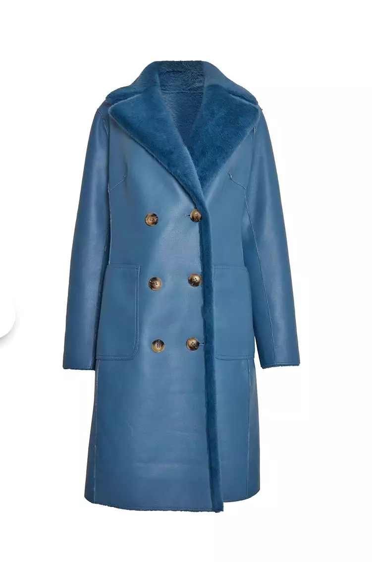 Reversible Blue Faux-Leather Fur Coat