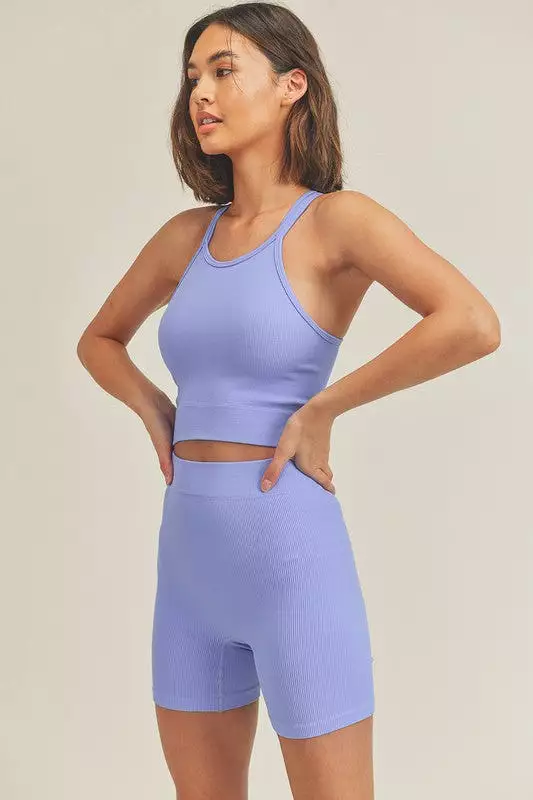 Ribbed Seamless Crop Tank Set