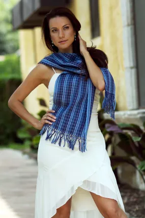 Sapphire Nahualateis River Fair Trade Blue Cotton Scarf