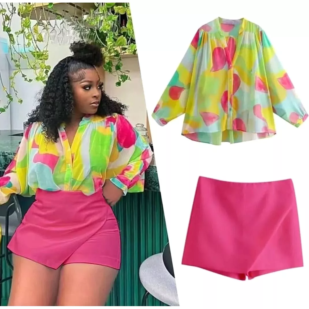 Sexy Colorful Buttoned Top and Short Pant