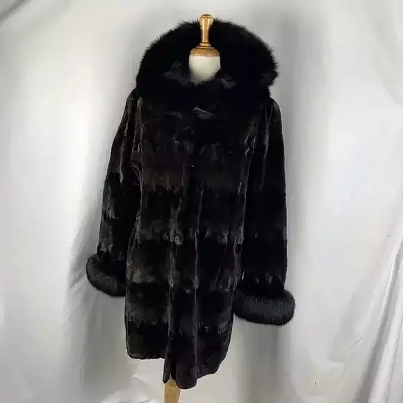 Sheared mink coat with fox trim 3/4