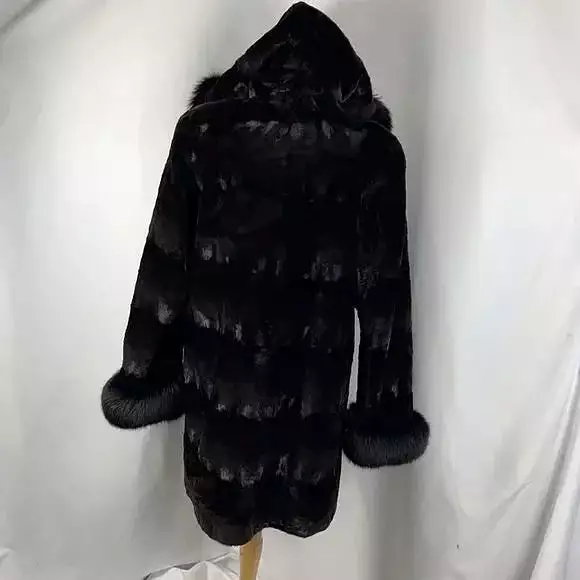 Sheared mink coat with fox trim 3/4