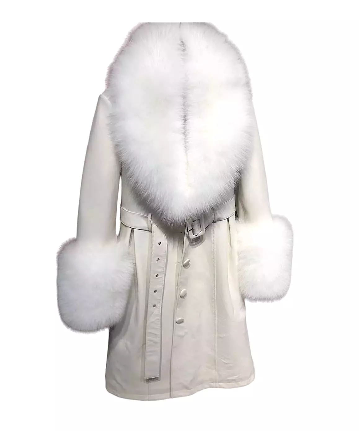 Sheep Skin Leather Long Coat With Fox Fur Collar and Sleeves