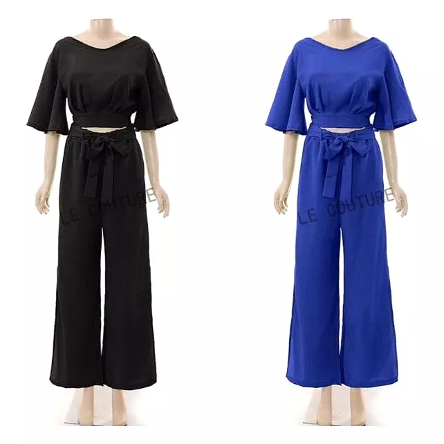 Short Sleeve V-Neck Top and Pant Set