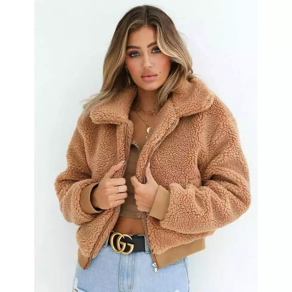 Short Zipper Teddy Coats