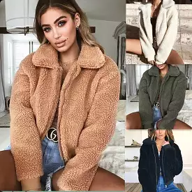 Short Zipper Teddy Coats