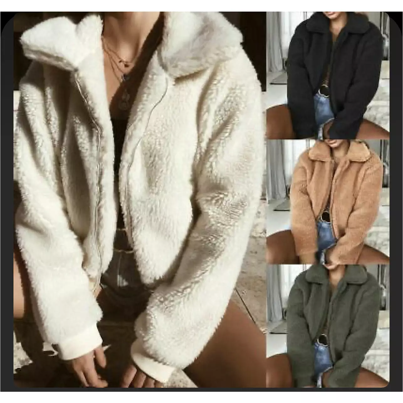 Short Zipper Teddy Coats