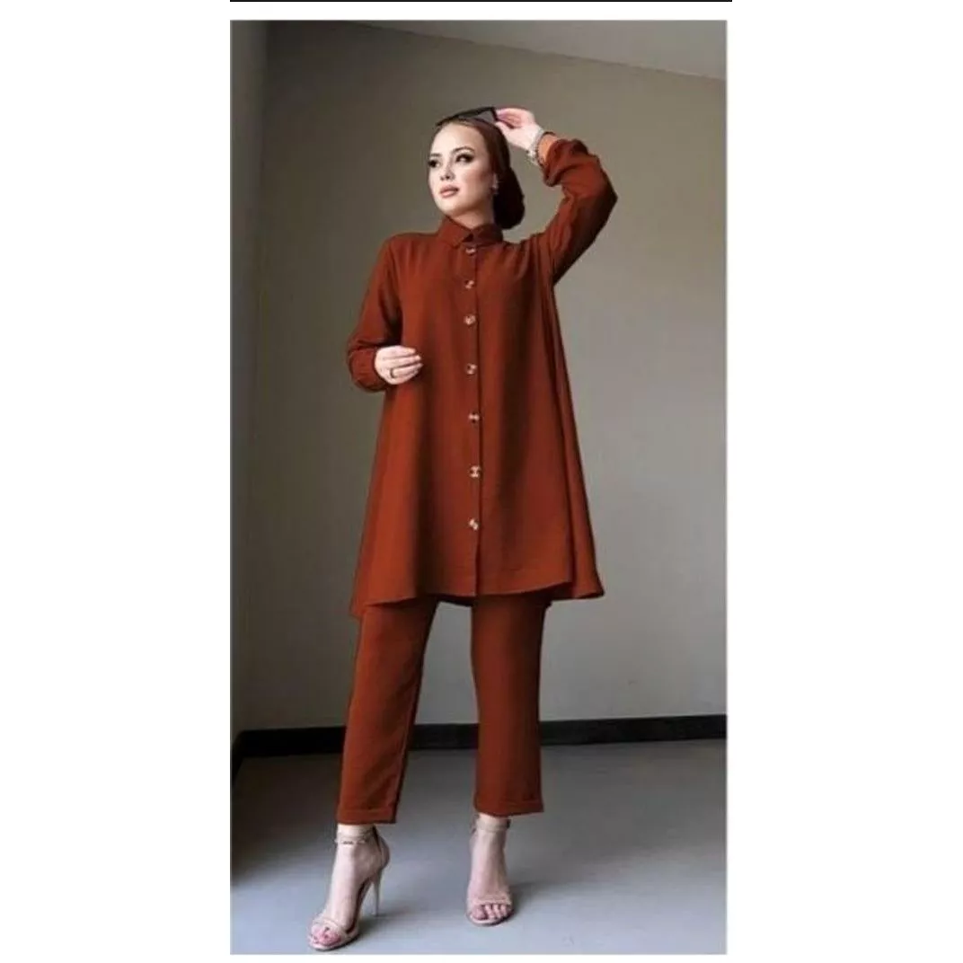 Solid Color Buttoned Set