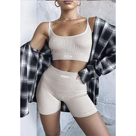 Solid Color Tight & Sleeveless Crop Top Set