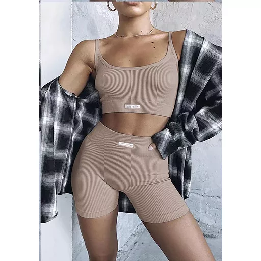 Solid Color Tight & Sleeveless Crop Top Set