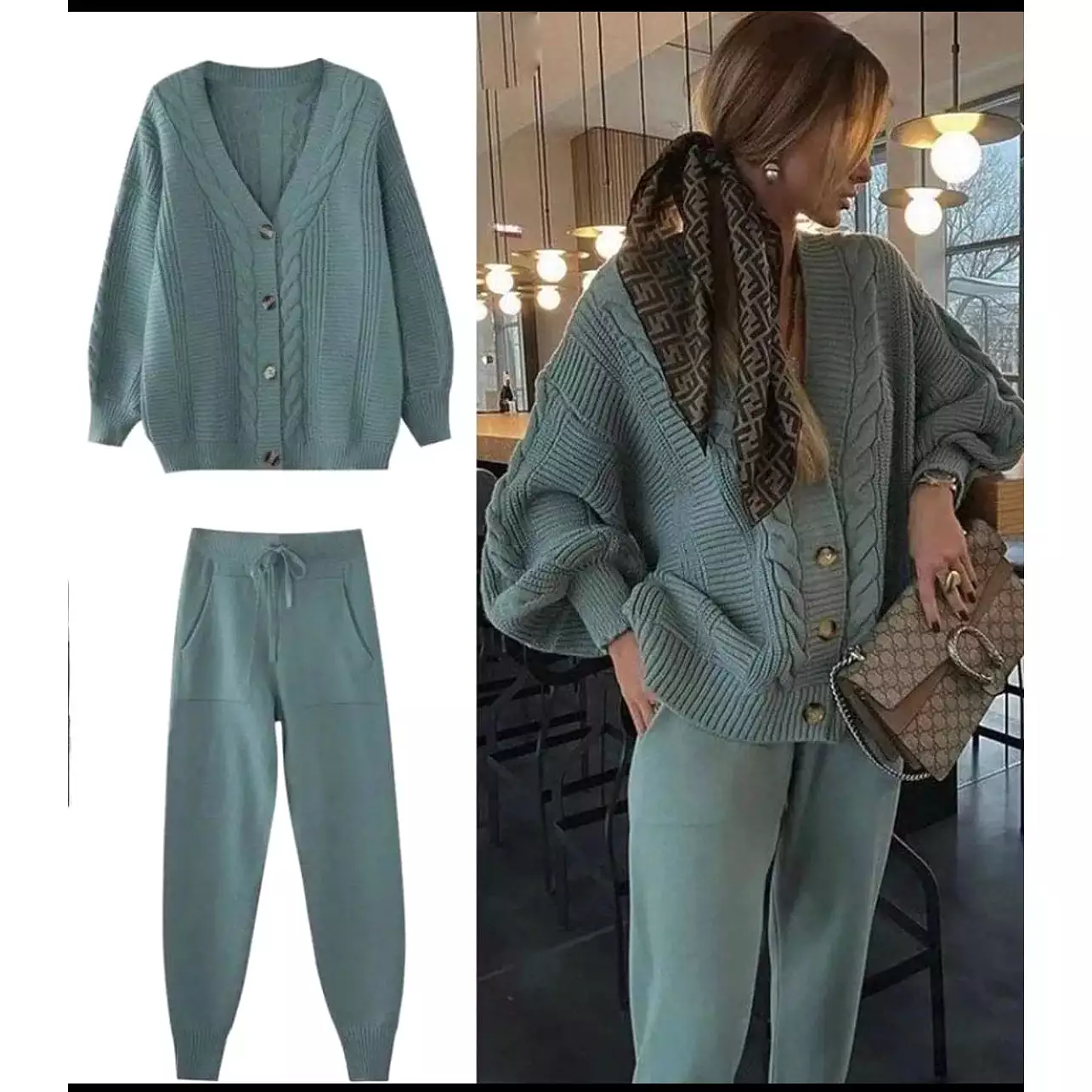 Solid Color Woolen Top and Pant Set