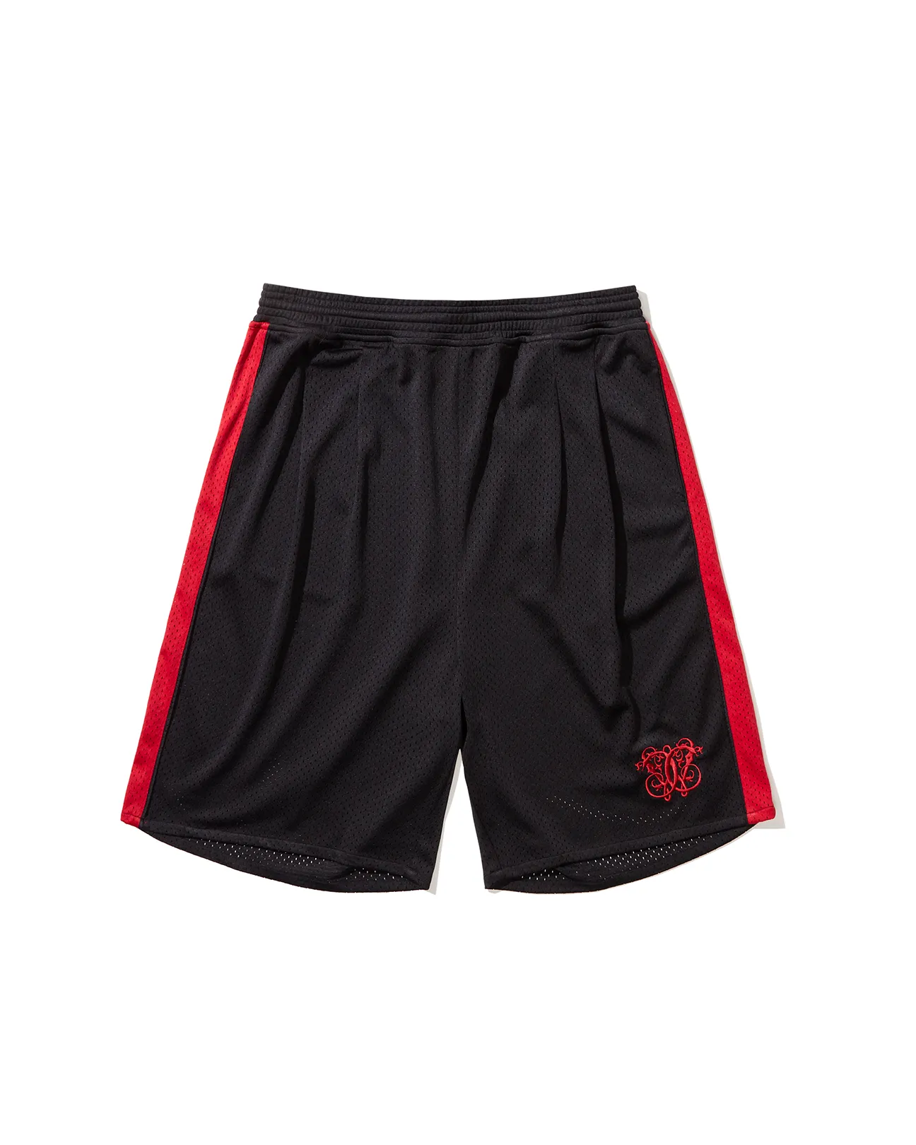 TACOMBI PLEATED BASKETBALL SHORTS - BLACK/RED