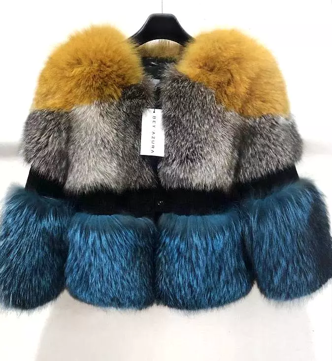 Three Color Fox Fur Coat